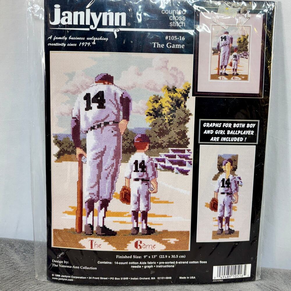 Janlynn Counted Cross Stitch Kit The Game Baseball Themed Girl & Boy Graphs New